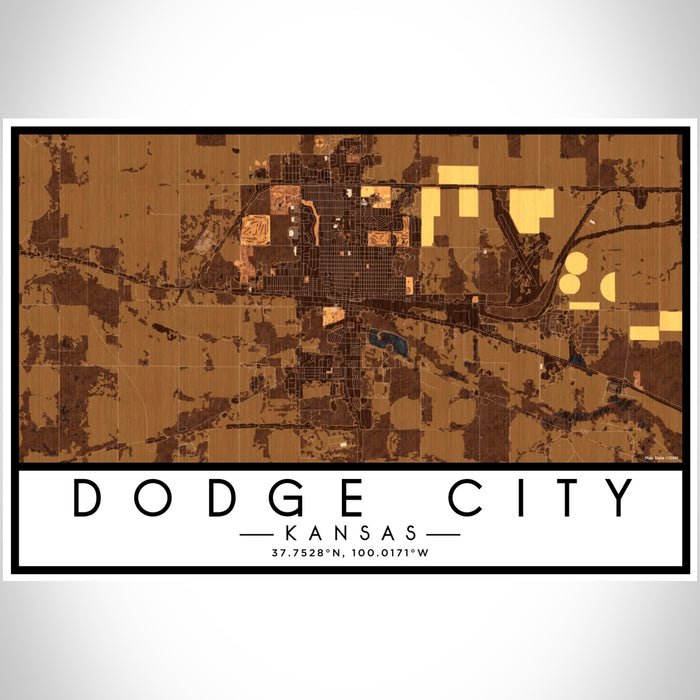 Dodge City Kansas Map Print Landscape Orientation in Ember Style With Shaded Background