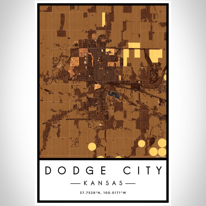 Dodge City Kansas Map Print Portrait Orientation in Ember Style With Shaded Background