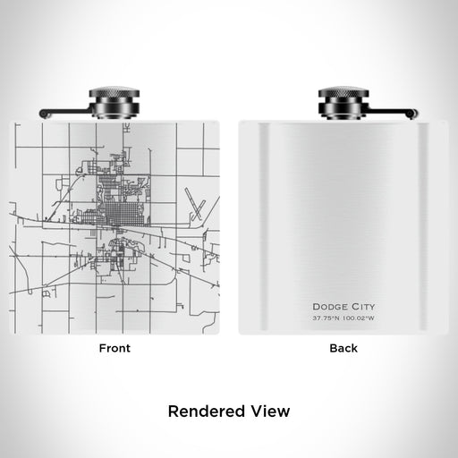 Rendered View of Dodge City Kansas Map Engraving on 6oz Stainless Steel Flask in White