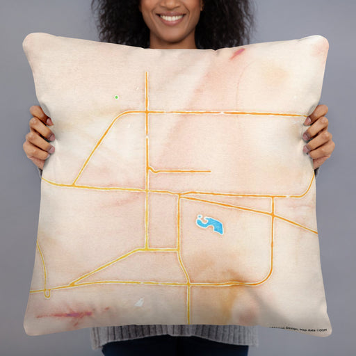 Person holding 22x22 Custom Dodge City Kansas Map Throw Pillow in Watercolor