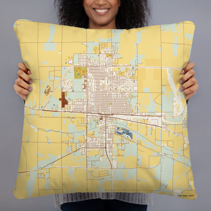 Person holding 22x22 Custom Dodge City Kansas Map Throw Pillow in Woodblock