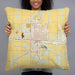 Person holding 22x22 Custom Dodge City Kansas Map Throw Pillow in Woodblock