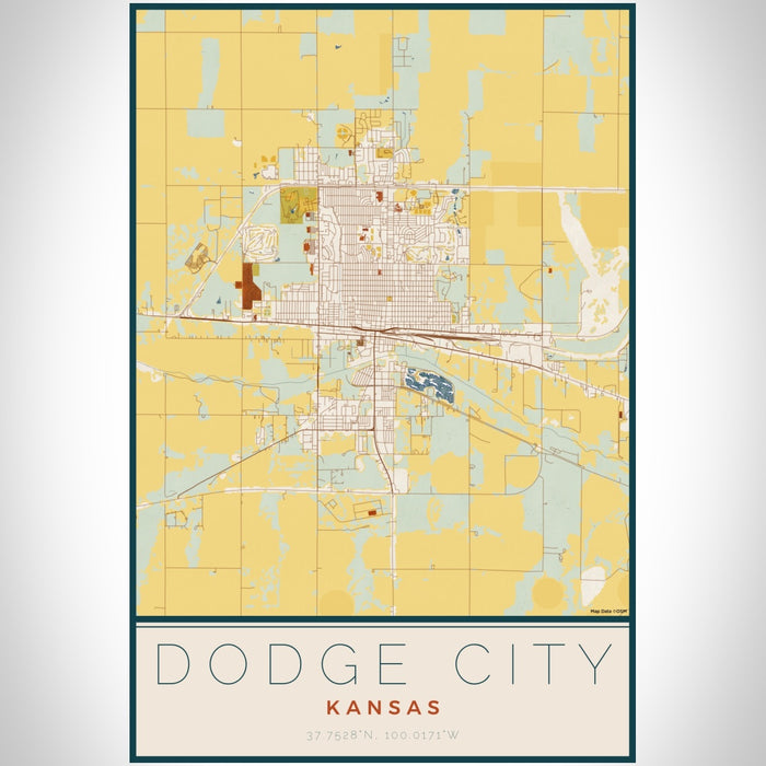 Dodge City Kansas Map Print Portrait Orientation in Woodblock Style With Shaded Background
