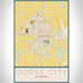 Dodge City Kansas Map Print Portrait Orientation in Woodblock Style With Shaded Background