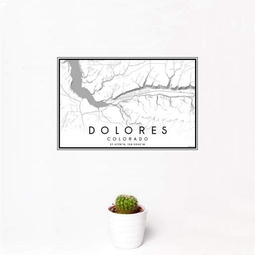 12x18 Dolores Colorado Map Print Landscape Orientation in Classic Style With Small Cactus Plant in White Planter