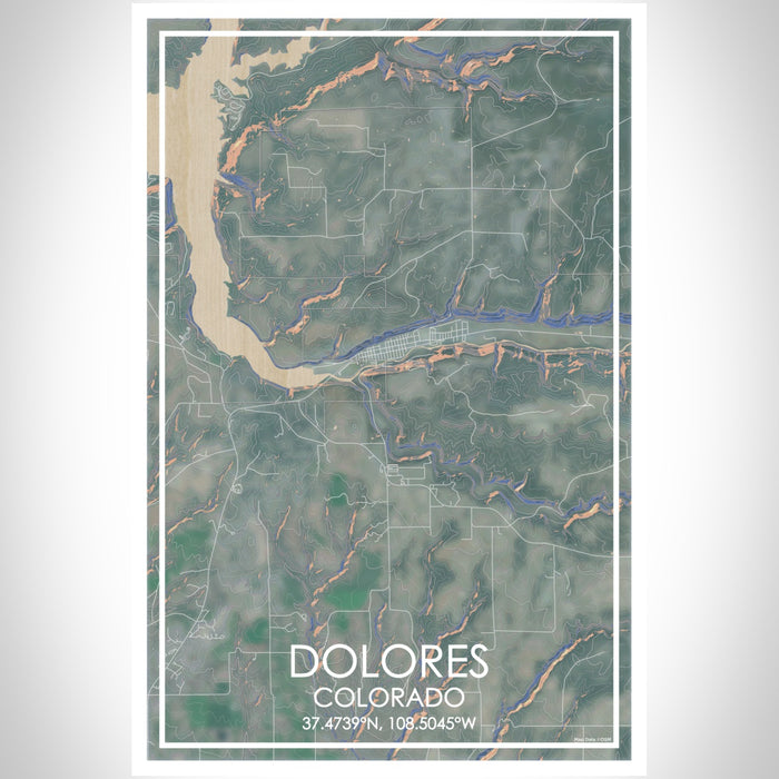 Dolores Colorado Map Print Portrait Orientation in Afternoon Style With Shaded Background