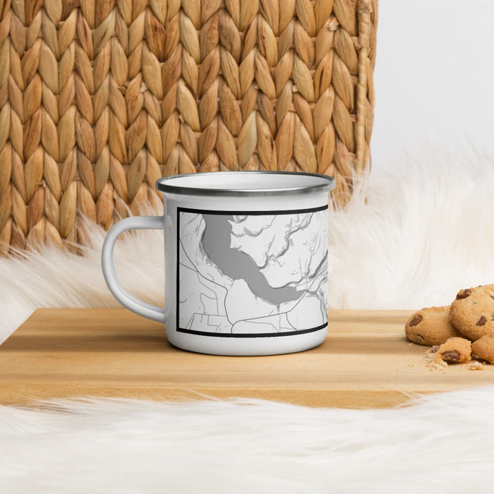 Left View Custom Dolores Colorado Map Enamel Mug in Classic on Table Top