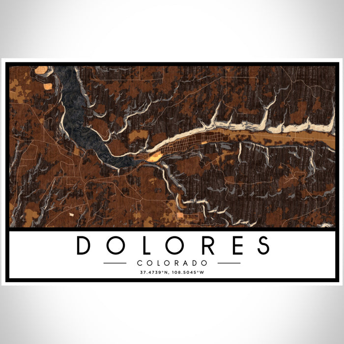Dolores Colorado Map Print Landscape Orientation in Ember Style With Shaded Background