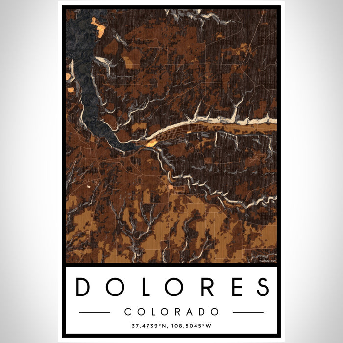 Dolores Colorado Map Print Portrait Orientation in Ember Style With Shaded Background
