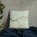 Custom Dolores Colorado Map Throw Pillow in Woodblock on Bedding Against Wall