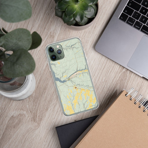Custom Dolores Colorado Map Phone Case in Woodblock on Table with Laptop and Plant