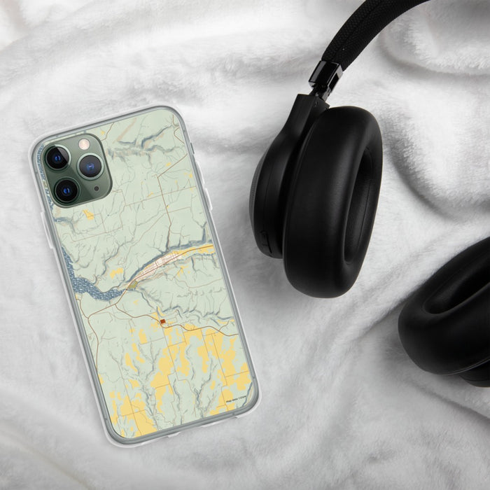 Custom Dolores Colorado Map Phone Case in Woodblock on Table with Black Headphones