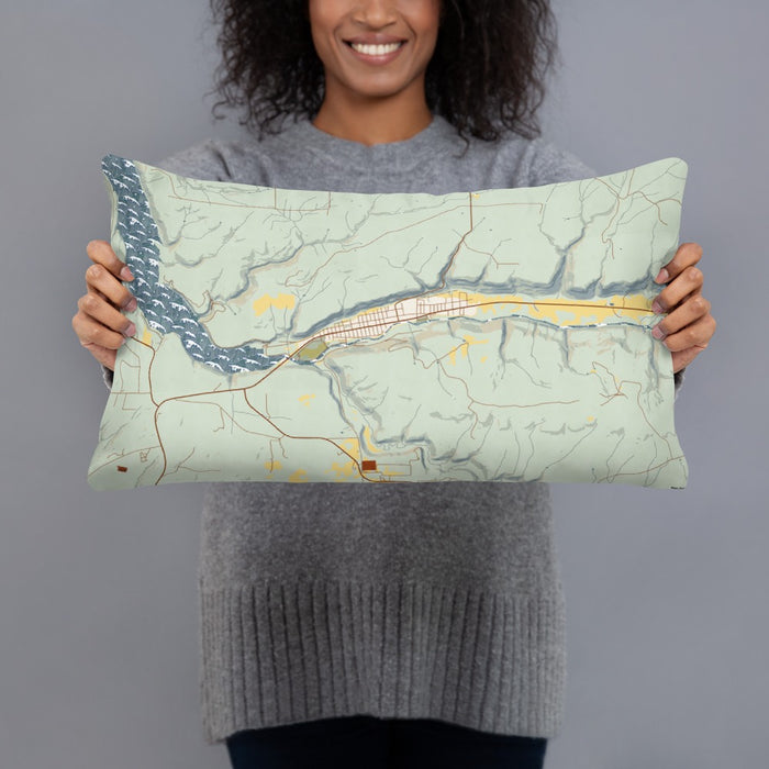 Person holding 20x12 Custom Dolores Colorado Map Throw Pillow in Woodblock