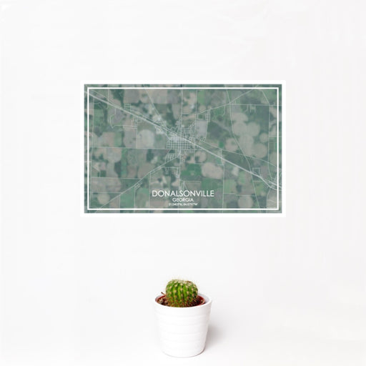 12x18 Donalsonville Georgia Map Print Landscape Orientation in Afternoon Style With Small Cactus Plant in White Planter