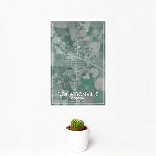 12x18 Donalsonville Georgia Map Print Portrait Orientation in Afternoon Style With Small Cactus Plant in White Planter