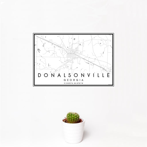 12x18 Donalsonville Georgia Map Print Landscape Orientation in Classic Style With Small Cactus Plant in White Planter
