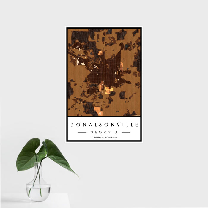 16x24 Donalsonville Georgia Map Print Portrait Orientation in Ember Style With Tropical Plant Leaves in Water