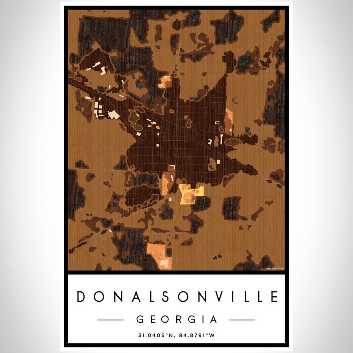 Donalsonville Georgia Map Print Portrait Orientation in Ember Style With Shaded Background
