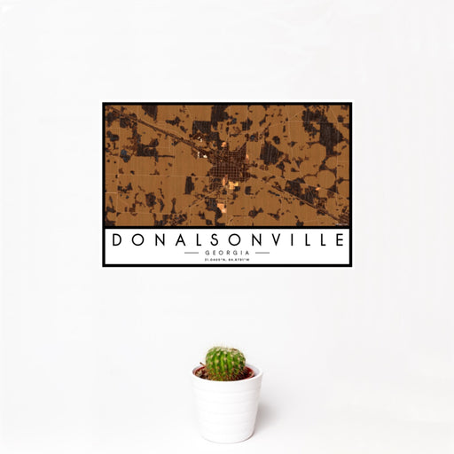 12x18 Donalsonville Georgia Map Print Landscape Orientation in Ember Style With Small Cactus Plant in White Planter