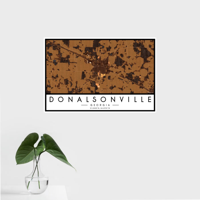 16x24 Donalsonville Georgia Map Print Landscape Orientation in Ember Style With Tropical Plant Leaves in Water