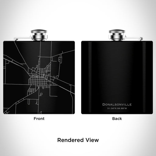 Rendered View of Donalsonville Georgia Map Engraving on 6oz Stainless Steel Flask in Black