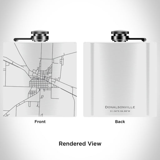 Rendered View of Donalsonville Georgia Map Engraving on 6oz Stainless Steel Flask in White