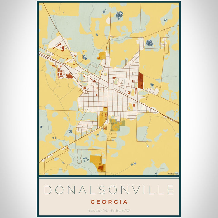 Donalsonville Georgia Map Print Portrait Orientation in Woodblock Style With Shaded Background