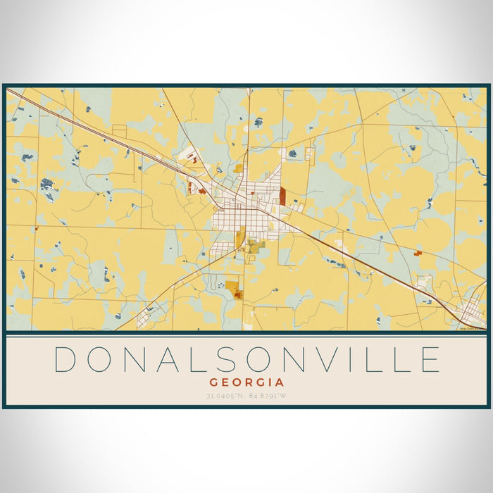 Donalsonville Georgia Map Print Landscape Orientation in Woodblock Style With Shaded Background