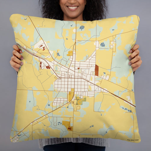 Person holding 22x22 Custom Donalsonville Georgia Map Throw Pillow in Woodblock