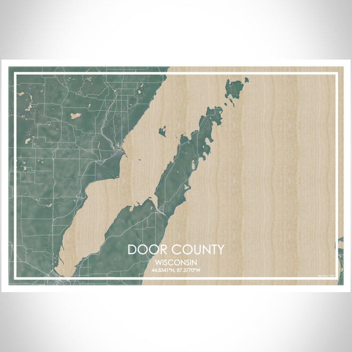 Door County Wisconsin Map Print Landscape Orientation in Afternoon Style With Shaded Background