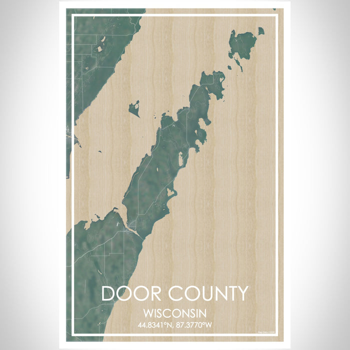 Door County Wisconsin Map Print Portrait Orientation in Afternoon Style With Shaded Background