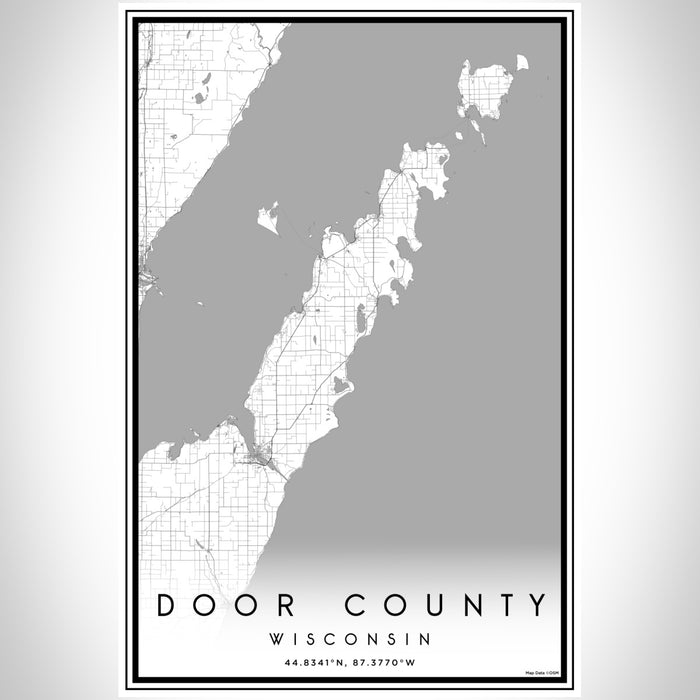 Door County Wisconsin Map Print Portrait Orientation in Classic Style With Shaded Background