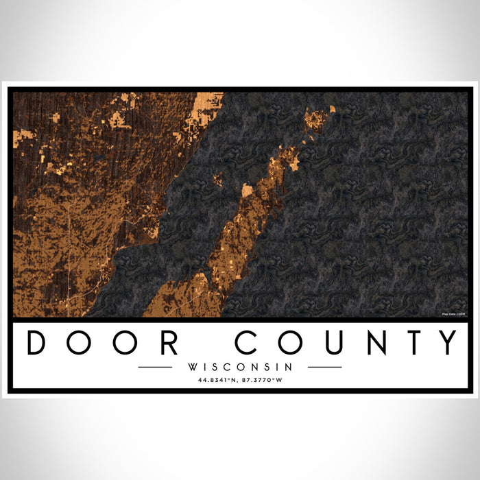 Door County Wisconsin Map Print Landscape Orientation in Ember Style With Shaded Background