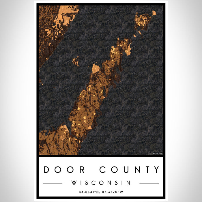 Door County Wisconsin Map Print Portrait Orientation in Ember Style With Shaded Background