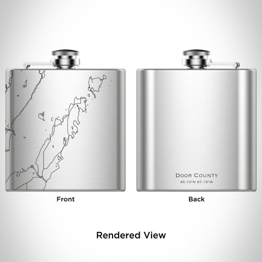 Rendered View of Door County Wisconsin Map Engraving on 6oz Stainless Steel Flask