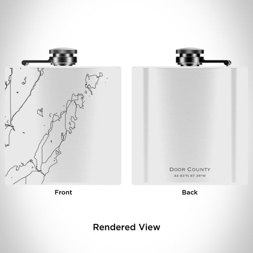Rendered View of Door County Wisconsin Map Engraving on 6oz Stainless Steel Flask in White
