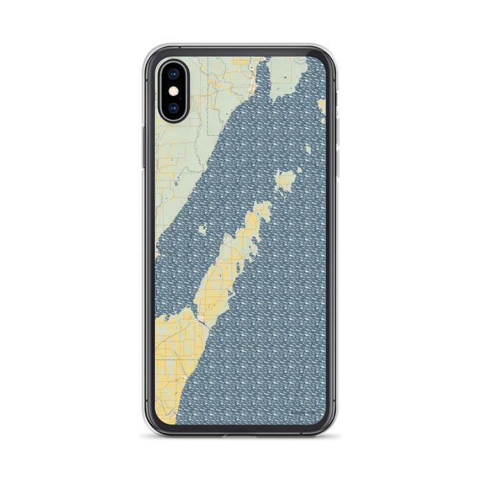 Custom iPhone XS Max Door County Wisconsin Map Phone Case in Woodblock