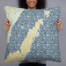 Person holding 22x22 Custom Door County Wisconsin Map Throw Pillow in Woodblock