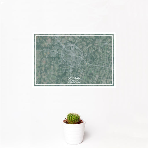 12x18 Dothan Alabama Map Print Landscape Orientation in Afternoon Style With Small Cactus Plant in White Planter