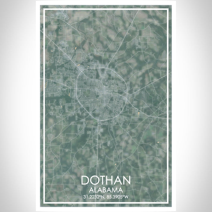 Dothan Alabama Map Print Portrait Orientation in Afternoon Style With Shaded Background