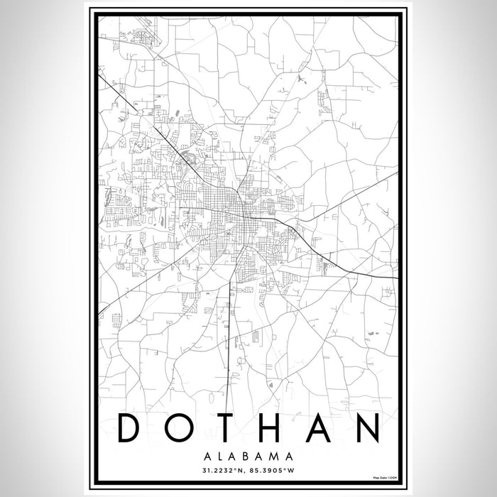 Dothan Alabama Map Print Portrait Orientation in Classic Style With Shaded Background