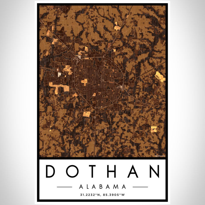 Dothan Alabama Map Print Portrait Orientation in Ember Style With Shaded Background