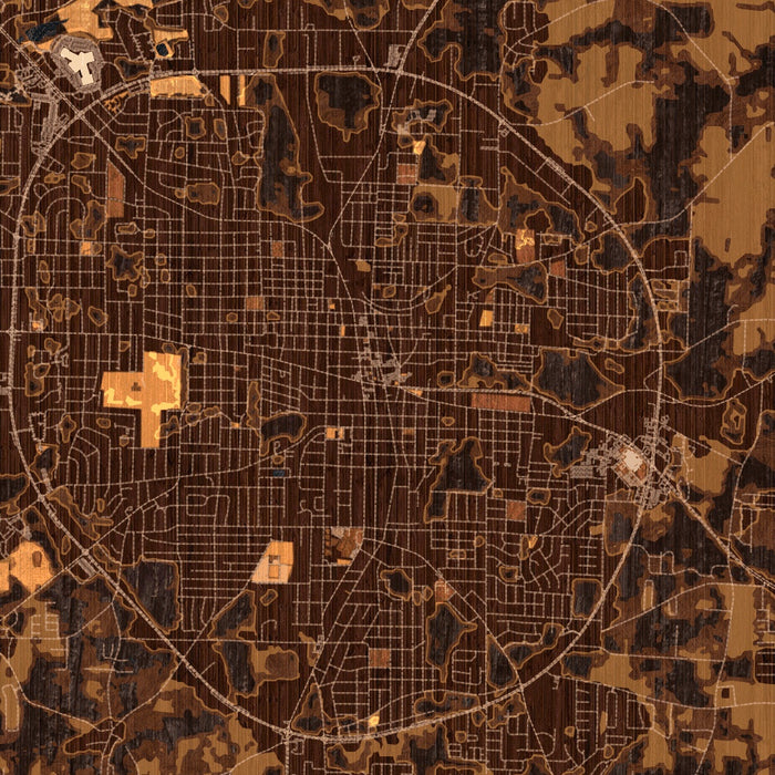 Dothan Alabama Map Print in Ember Style Zoomed In Close Up Showing Details