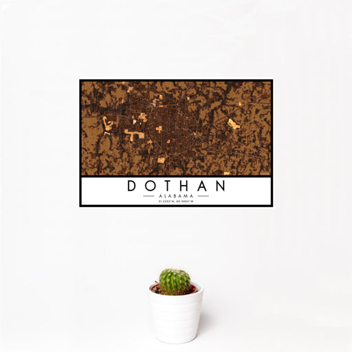 12x18 Dothan Alabama Map Print Landscape Orientation in Ember Style With Small Cactus Plant in White Planter