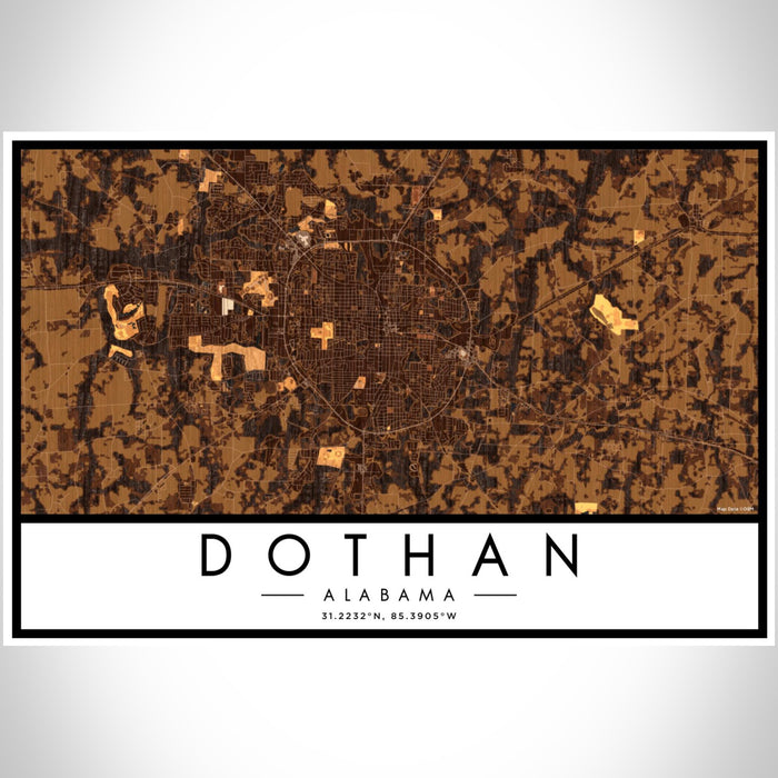 Dothan Alabama Map Print Landscape Orientation in Ember Style With Shaded Background