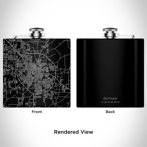 Rendered View of Dothan Alabama Map Engraving on 6oz Stainless Steel Flask in Black