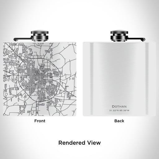 Rendered View of Dothan Alabama Map Engraving on 6oz Stainless Steel Flask in White