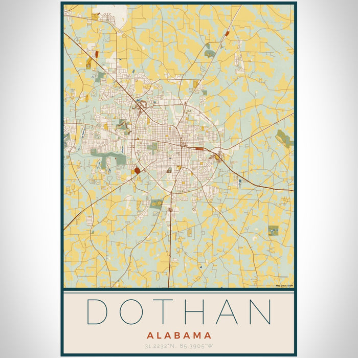 Dothan Alabama Map Print Portrait Orientation in Woodblock Style With Shaded Background