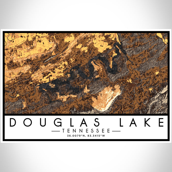 Douglas Lake Tennessee Map Print Landscape Orientation in Ember Style With Shaded Background