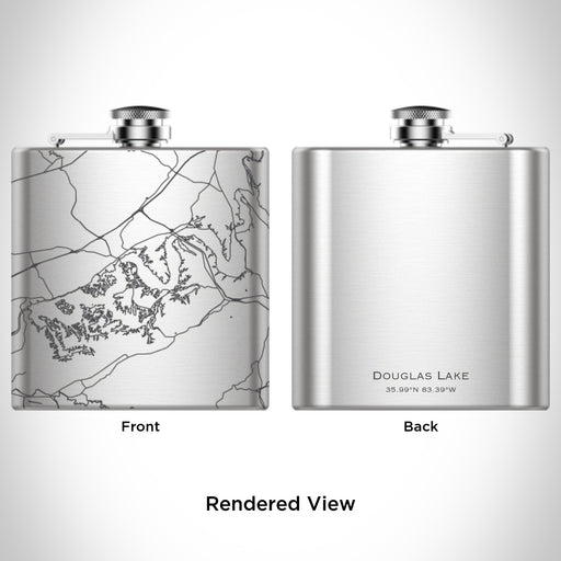 Rendered View of Douglas Lake Tennessee Map Engraving on 6oz Stainless Steel Flask